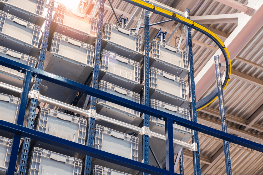 Totes in racking as a part of an automated storage and retrieval system