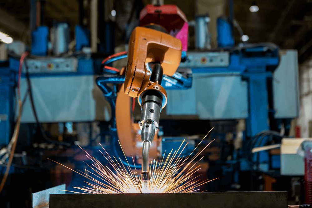 Robot welding arm sparking weld